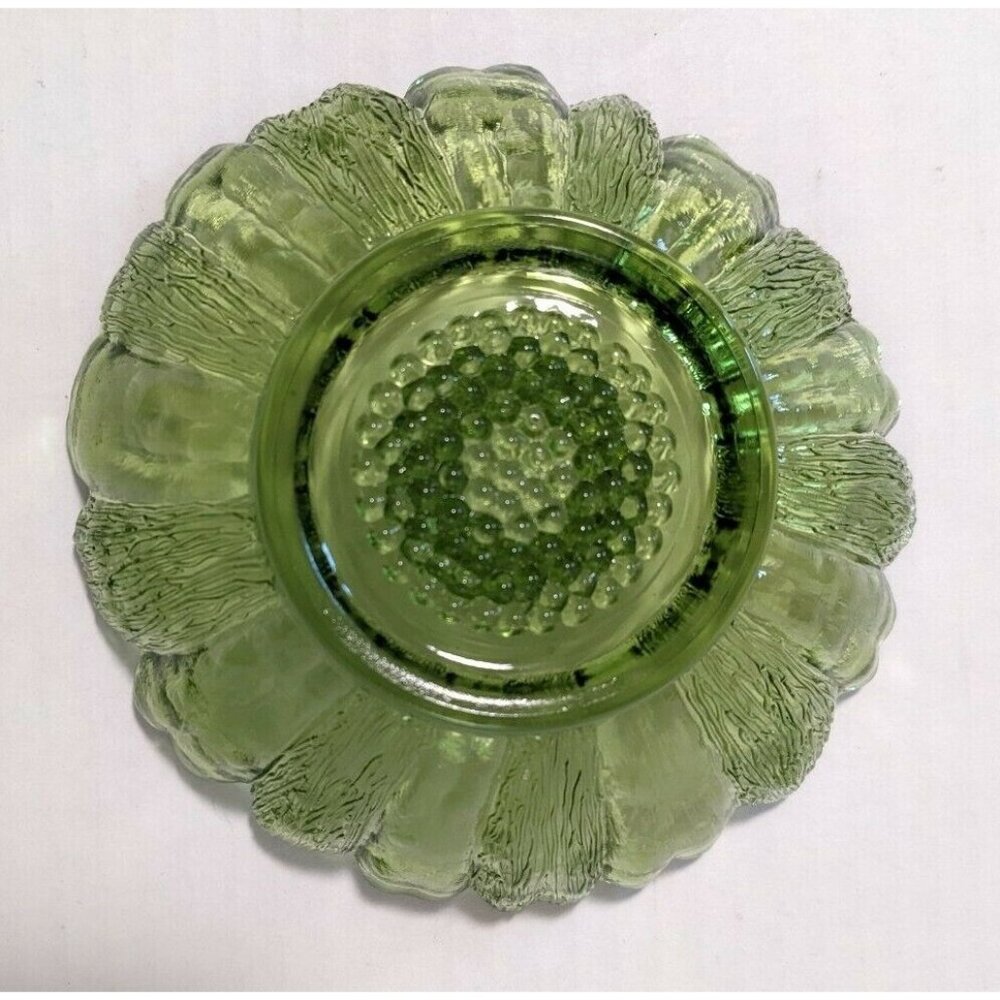 Vintage Lot Of 2 Indiana Glass Candle Holder Textured Green Sunflower Design 5" - Picture 6 of 6
